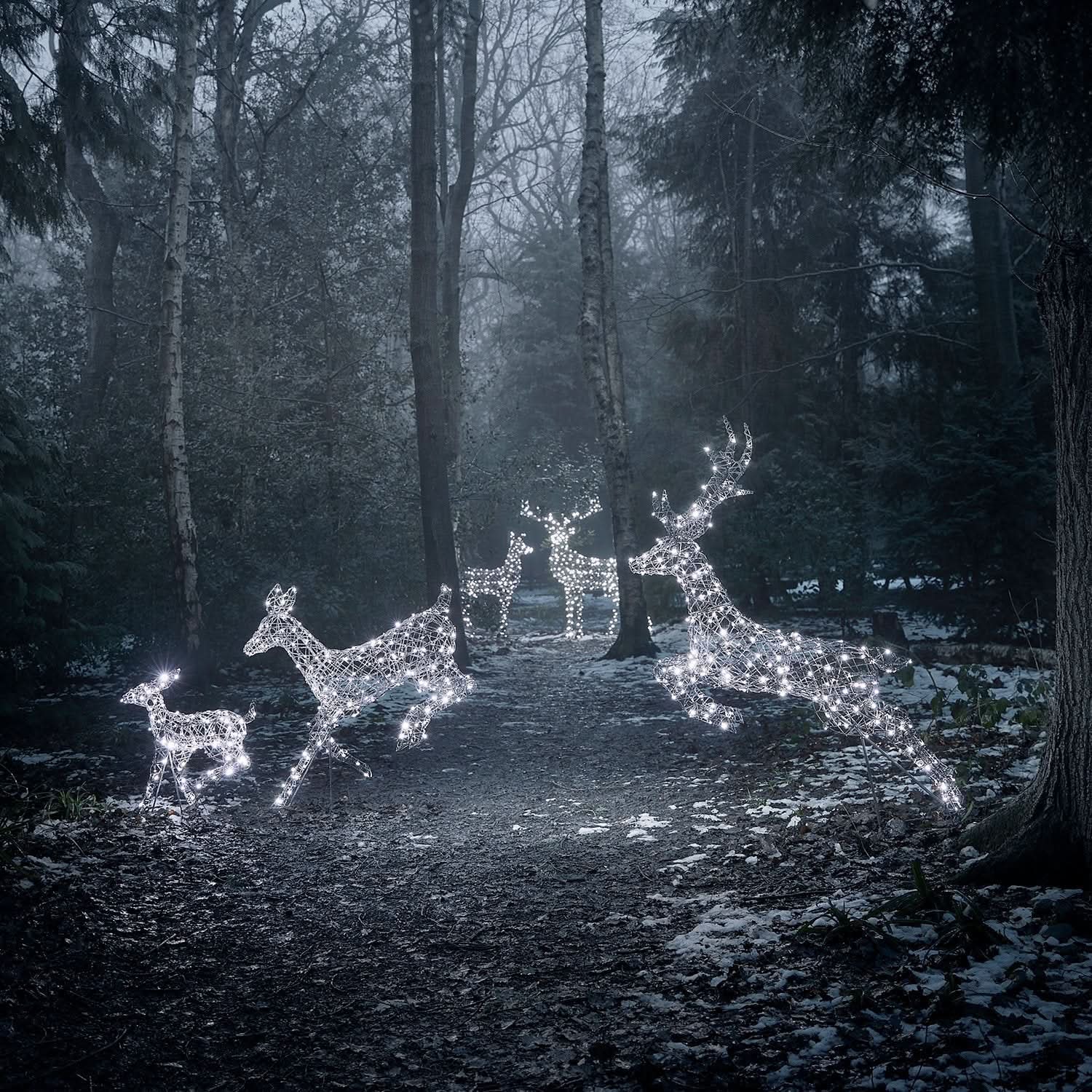Conjunto Natalino de 5 Renas Iluminadas com LED em Duas Cores