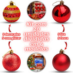 Kit 20 Bolas De Natal Grande 6cm Decorada Lisa Fosca Com Glitter